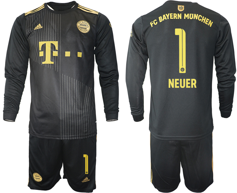 Men 2021-2022 Club Bayern Munich away black Long Sleeve #1 Soccer Jersey